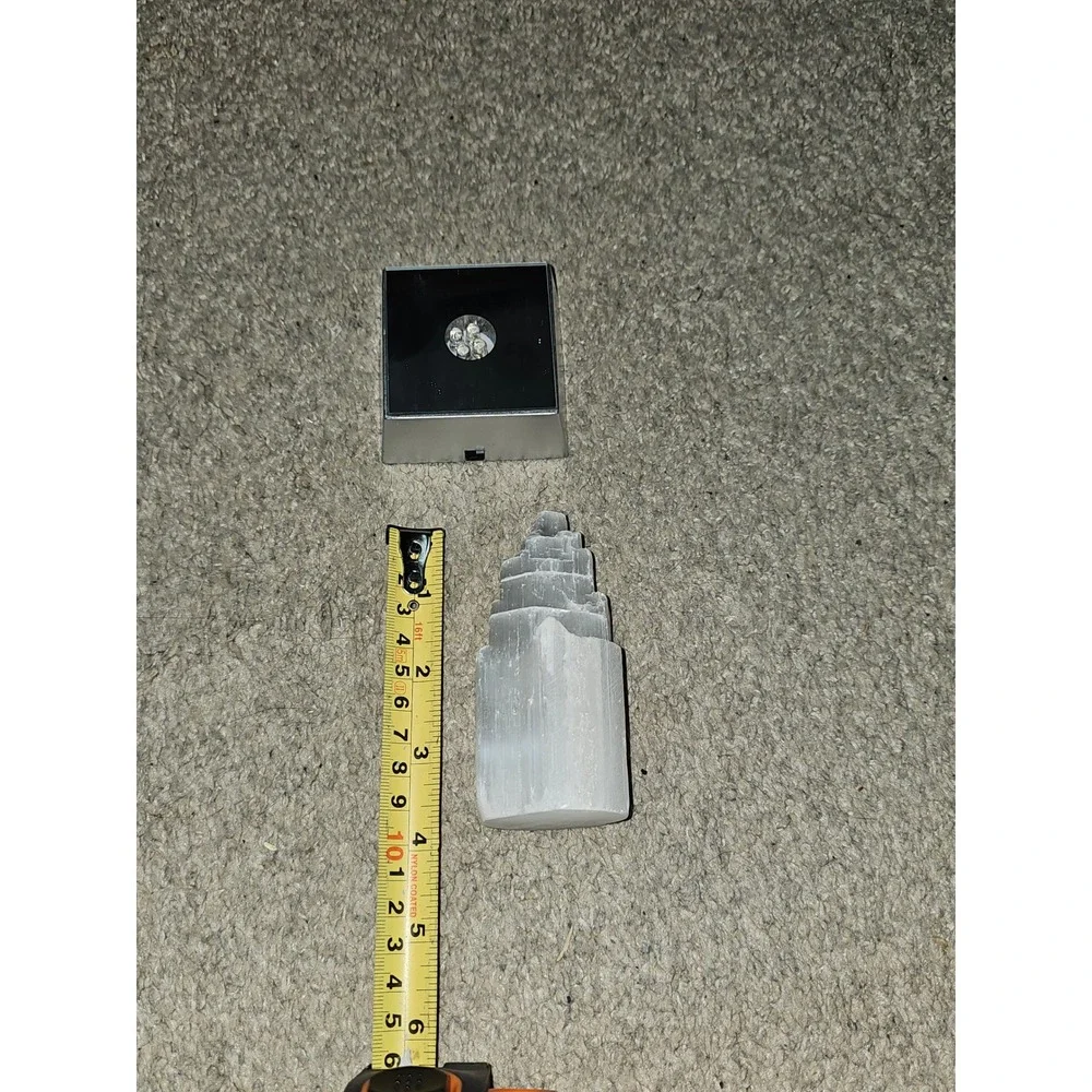 Selenite Skyscraper Crystal Tower with Multi-Color LED Light Display Base 4 Inch